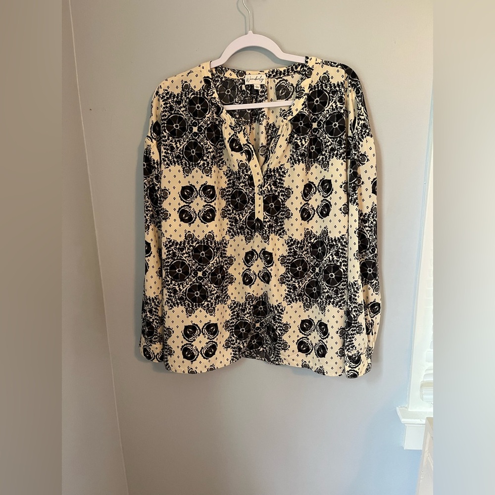 Wonderly Cream and Black Patterned Blouse